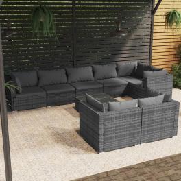 Garden lounge set grey pe rattan, powder-coated steel, plastic, glass