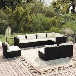 Garden lounge set black pe rattan, powder-coated steel, plastic