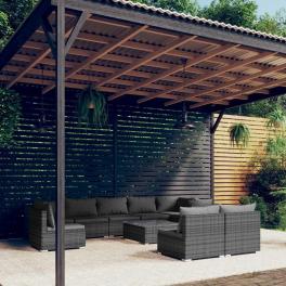 Garden lounge set grey pe rattan, powder-coated steel, plastic, glass