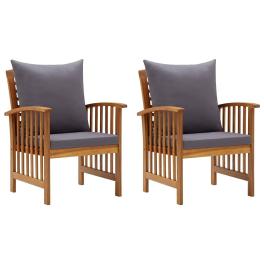 Garden chair set of 2 dark grey, natural wood solid acacia wood