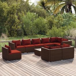 Garden lounge set brown pe rattan large modular