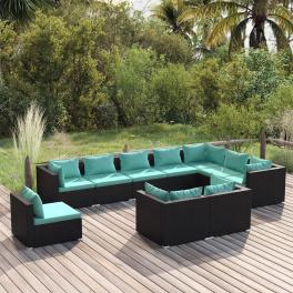Garden lounge set black and water blue