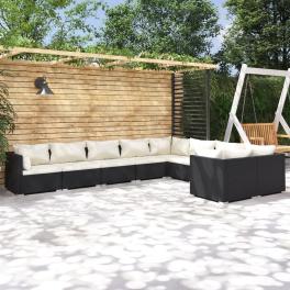 Garden lounge set black pe rattan 9 piece set modular