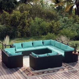 Garden lounge set black pe rattan, powder-coated steel medium