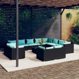 Garden lounge set black with water blue cushions
