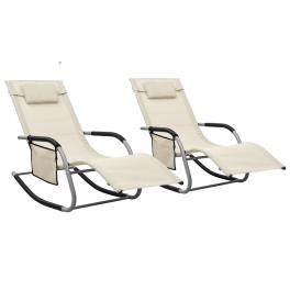 Sun lounger set of 2 cream and grey textilene, powder-coated steel