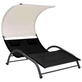 Sun lounger black textilene, steel double sun lounger