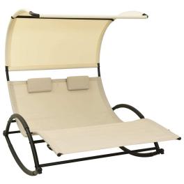 Sun lounger cream textilene, steel double sun lounger crescent