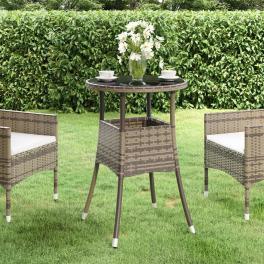 Patio table Ø23.6"x29.5" tempered glass and poly rattan gray