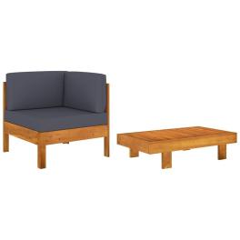 Wooden lounge set natural wood, dark grey cushions