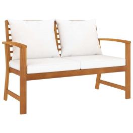 Garden bench natural wood, cream solid acacia wood, 100% polyester