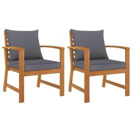 Garden chair set of 2 dark grey cushions, natural wood