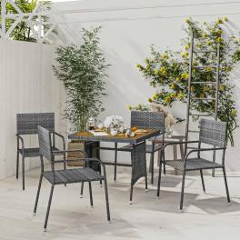 Outdoor dining set grey pe rattan, steel, solid acacia wood medium
