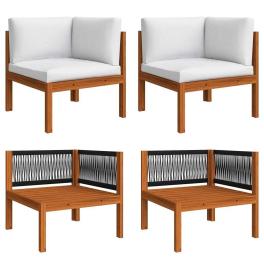 Corner sofa cream white solid acacia wood, rope medium modular
