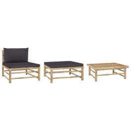 Garden lounge set dark grey bamboo, 100% polyester standard