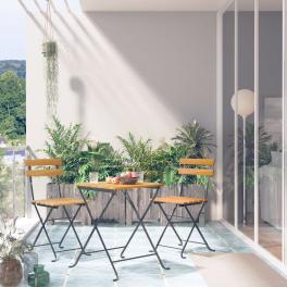 Bistro table and chair brown and black solid acacia wood medium