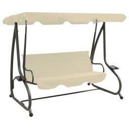 Swing bench sand white pvc-coated fabric, powder-coated steel large