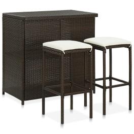 Bar set brown pe rattan, steel large bar set rectangular