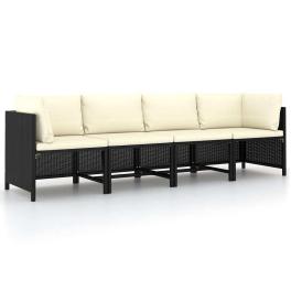 Patio sofa black pe rattan 4-seater removable covers square