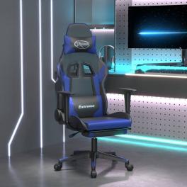 Gaming chair black and blue faux leather, metal, plywood adjustable