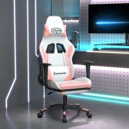 Gaming chair white and pink faux leather, metal, plywood adjustable