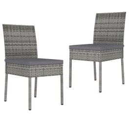 Dining chair set of 2 grey poly rattan, powder-coated steel