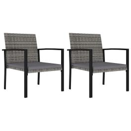 Dining chair set of 2 gray poly rattan, powder-coated steel, fabric