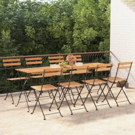 Folding bistro chairs 8 pcs solid wood teak and steel