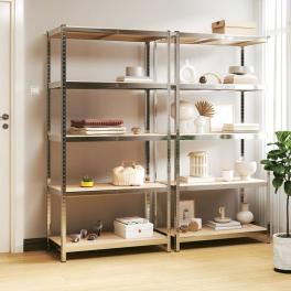 5-layer heavy-duty shelves 2 pcs silver steel&engineered wood