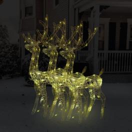 Reindeer christmas decoration set of 3 warm white acrylic