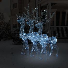 Reindeer christmas decoration set of 3 cool white acrylic large