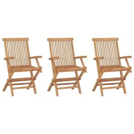 Garden chair set of 3 teak brown teak wood medium foldable