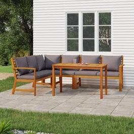 Patio dining set natural wood and dark gray solid acacia wood, fabric