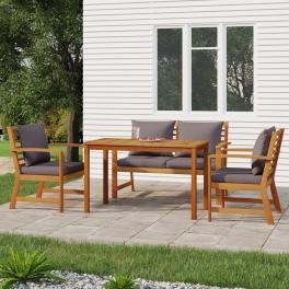 Patio dining set dark grey cushions with natural light wood