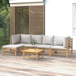Garden lounge set light grey bamboo large modular