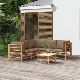 Garden lounge set taupe bamboo, polyester standard modular