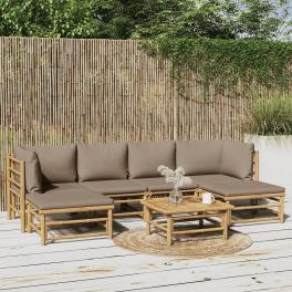 Garden lounge set taupe, natural bamboo bamboo, 100% polyester