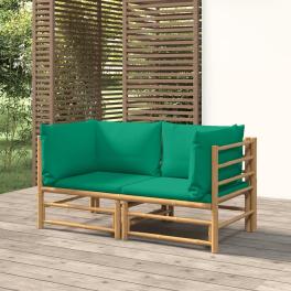 Garden corner sofa bamboo, green bamboo, polyester modular