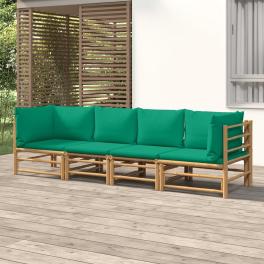Garden lounge set natural bamboo, green cushions