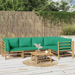 Garden lounge set natural bamboo, green cushions bamboo, polyester