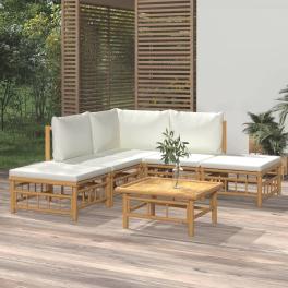 Garden lounge set bamboo, cream white bamboo, polyester medium