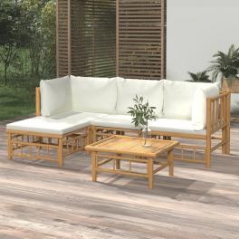 Garden lounge set bamboo natural , cream white bamboo, 100% polyester