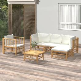 Garden lounge set bamboo, cream white bamboo, polyester medium