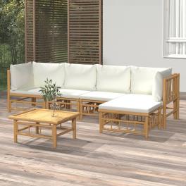 Garden lounge set cream white bamboo, polyester medium modular