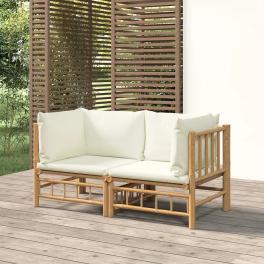 Garden corner sofa cream white, natural bamboo