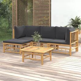Garden lounge set natural bamboo bamboo, polyester 5 piece set
