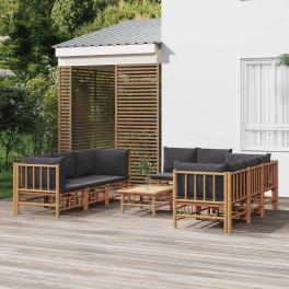 Garden lounge set dark grey bamboo large modular