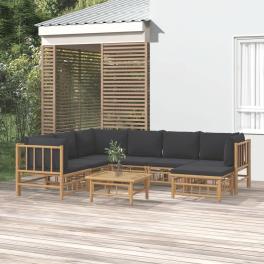 Garden lounge set dark grey bamboo, fabric (100% polyester) large