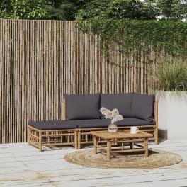 Garden lounge set dark grey bamboo, polyester