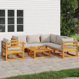 Garden lounge set light grey, natural wood